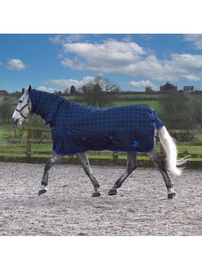 R422 Noah 200g Turnout Rug with Fixed Neck and Tail Flap Navy and Royal Blue Size 5'6